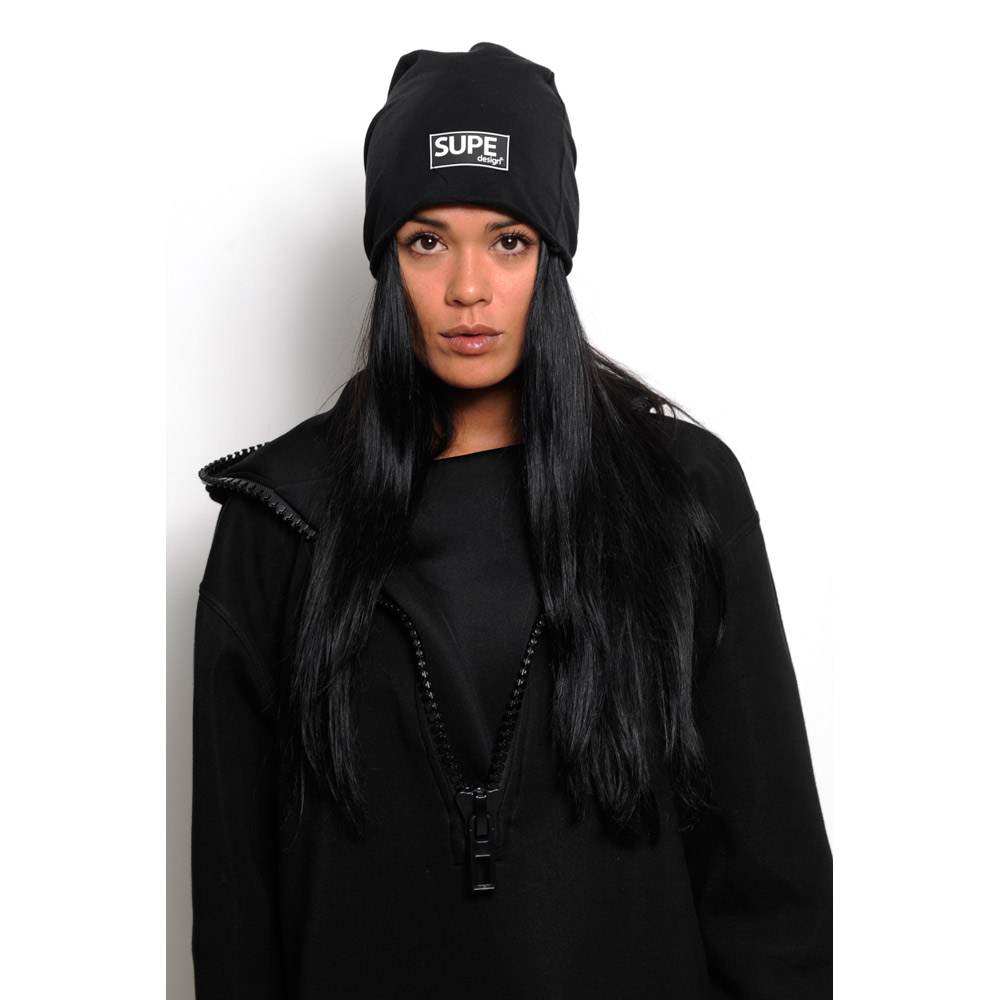 BEANIE - BEANIE RUBBER LABEL BLACK W